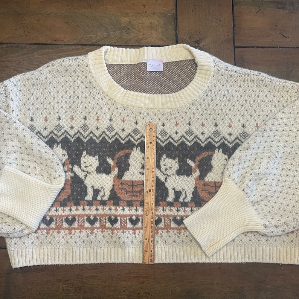 Urban Outfitters Cream Sweater with Cat Design